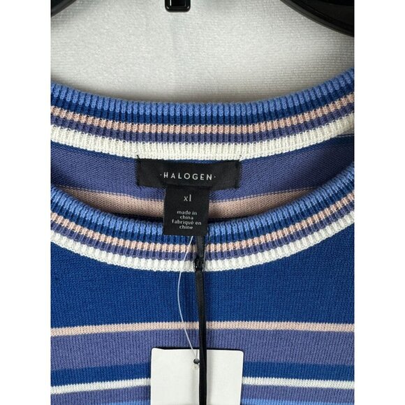 Halogen Womens Blue Striped Long Sleeve Sweater X1 Cotton/Viscose Blend - Picture 5 of 7